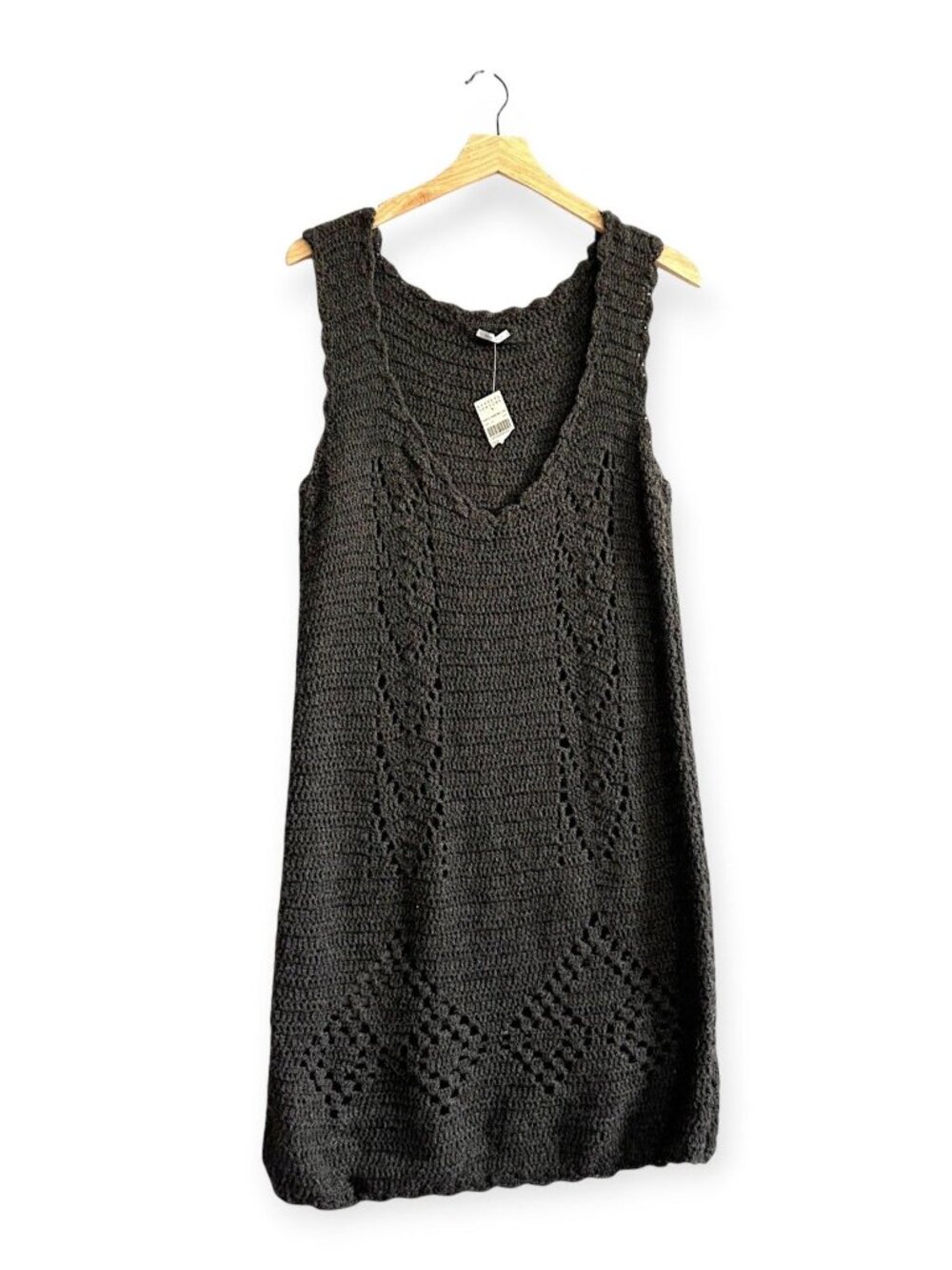 Prada 2010 Alpaca Wool Open Crochet Knit Dress Gray IT 46 NWT Barneys